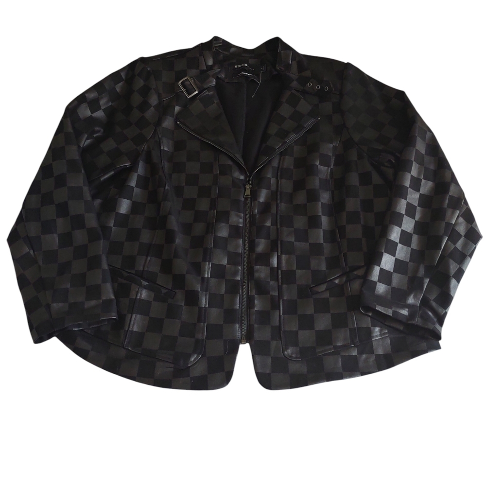 Studio By Torrid Ponte Checker Black Moto Jacket Womens 4X